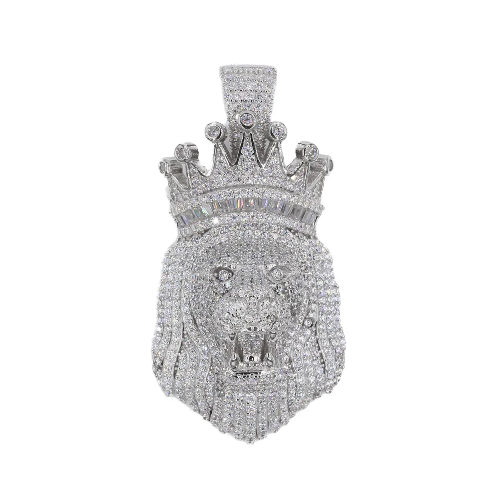 Baguette Crowned Lion VVS Moissanite Diamonds Pendant