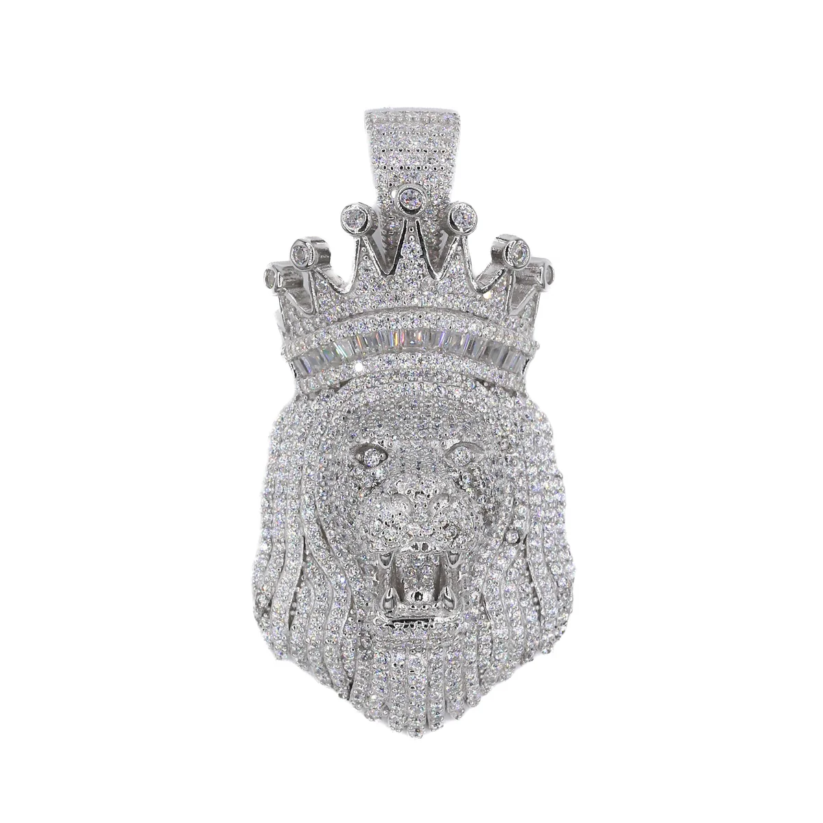 Baguette Crowned Lion VVS Moissanite Diamonds Pendant