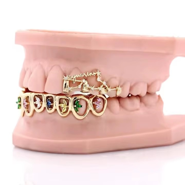 Custom Birthstone Heart Cut Grillz (Luxury Gold Finish) - Image 2