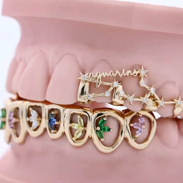 Custom Birthstone Heart Cut Grillz (Luxury Gold Finish) - Image 3